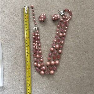 Elegant Pink Beaded Necklace and Earring Set